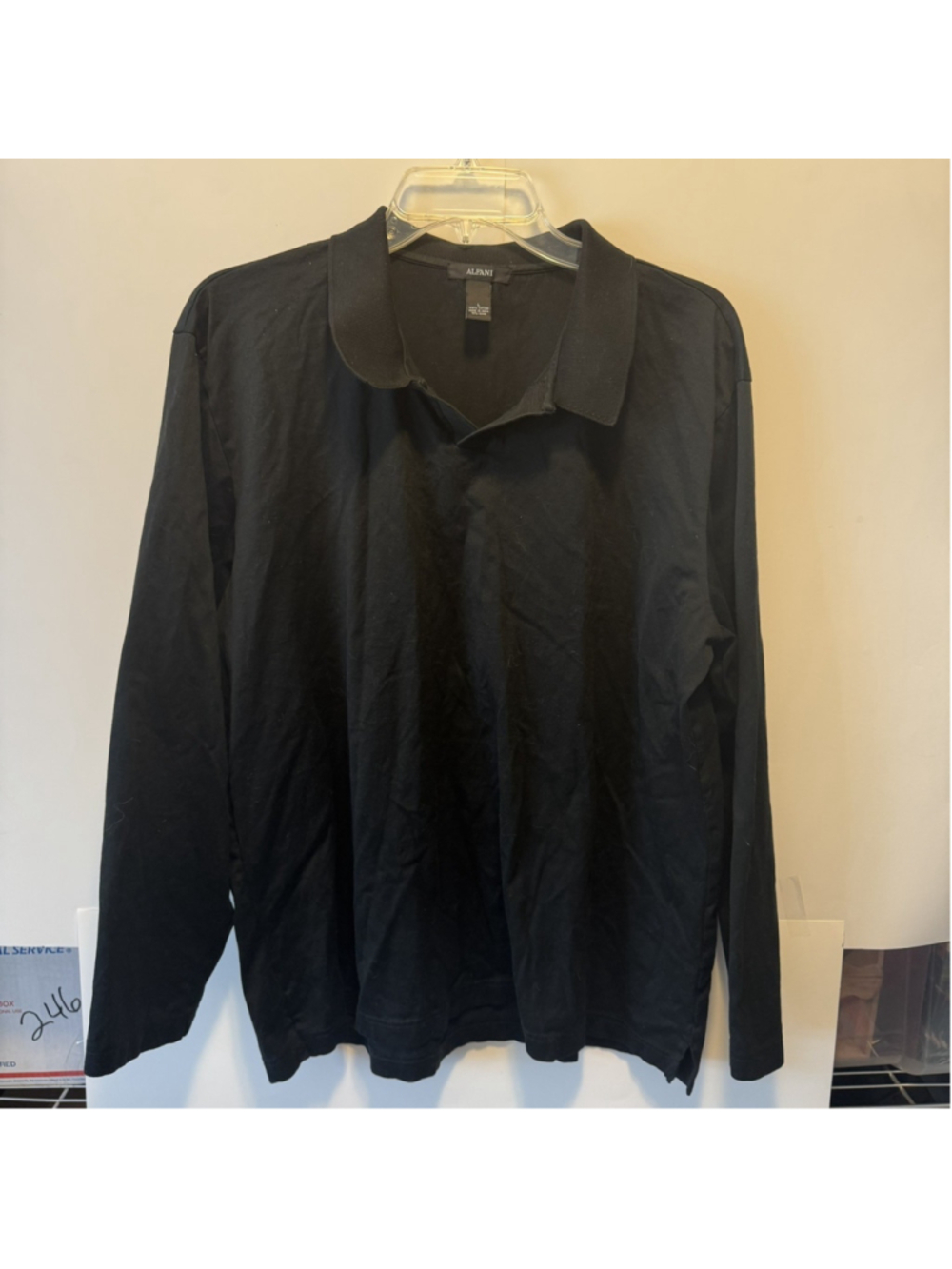 Alfani men's long-sleeve Cotton ribbed polo shirt, Black Size Medium New W/O Tag
